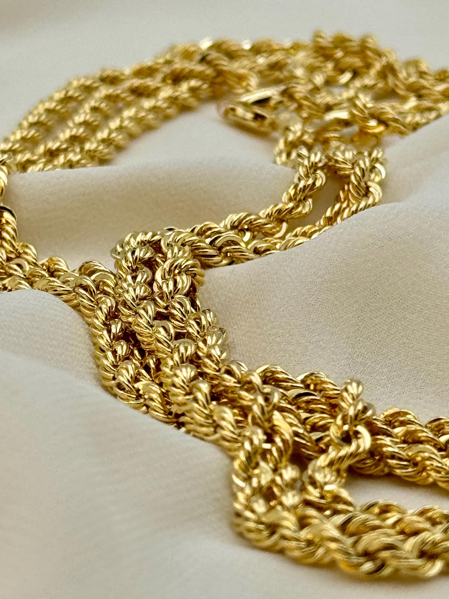 14K Yellow Gold Rope Chain Diamond cut Necklace, 24", 4mm, Thick Gold Chain, Real Gold Chain, Gold Rope Necklace, rope chain, For Gift.