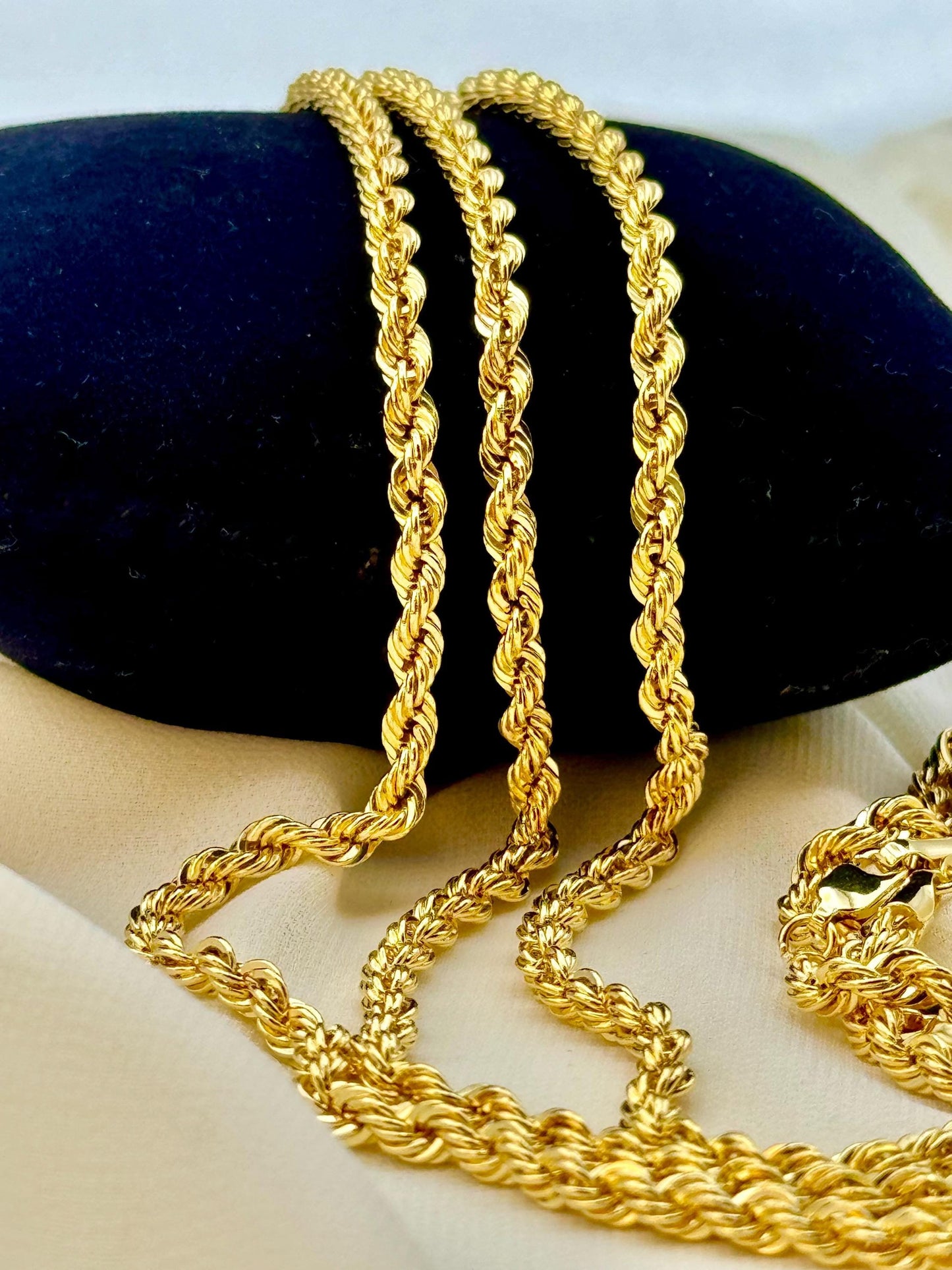 14K Yellow Gold Rope Chain Diamond cut Necklace, 24", 4mm, Thick Gold Chain, Real Gold Chain, Gold Rope Necklace, rope chain, For Gift.