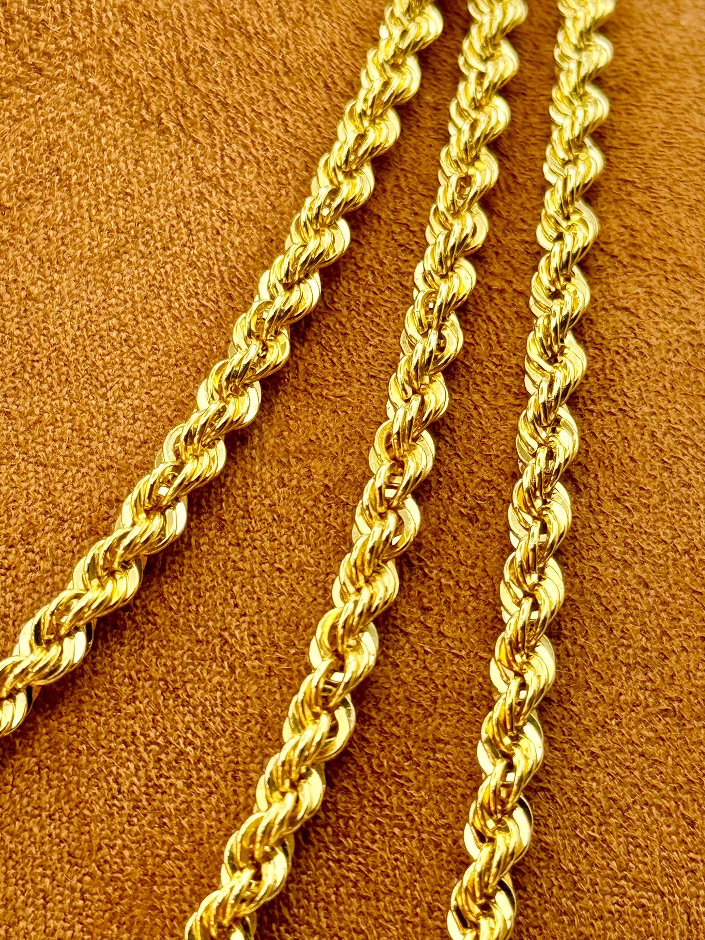 14K Yellow Gold Rope Chain Diamond cut Necklace, 24", 4mm, Thick Gold Chain, Real Gold Chain, Gold Rope Necklace, rope chain, For Gift.