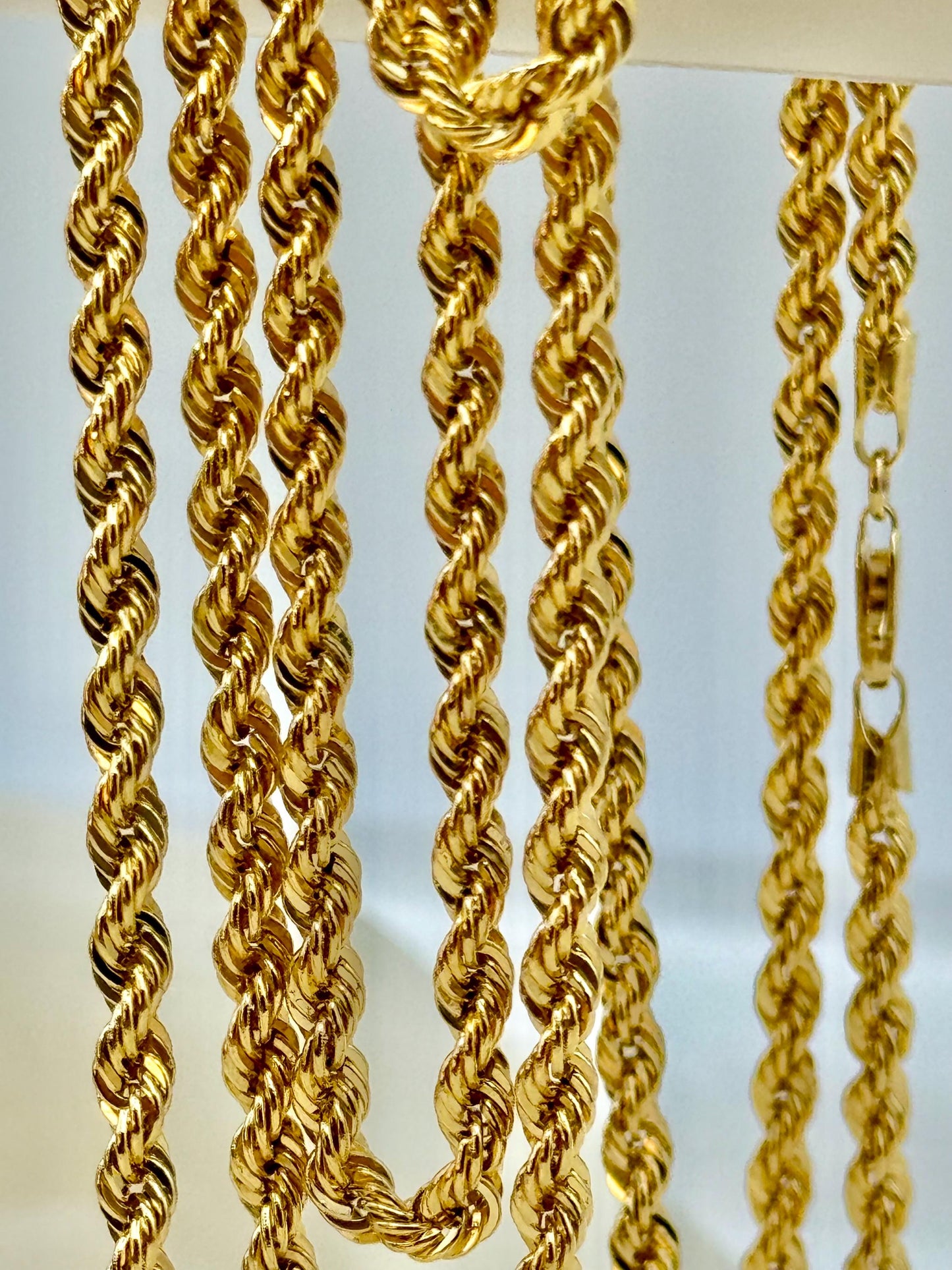 14K Yellow Gold Rope Chain Diamond cut Necklace, 24", 4mm, Thick Gold Chain, Real Gold Chain, Gold Rope Necklace, rope chain, For Gift.