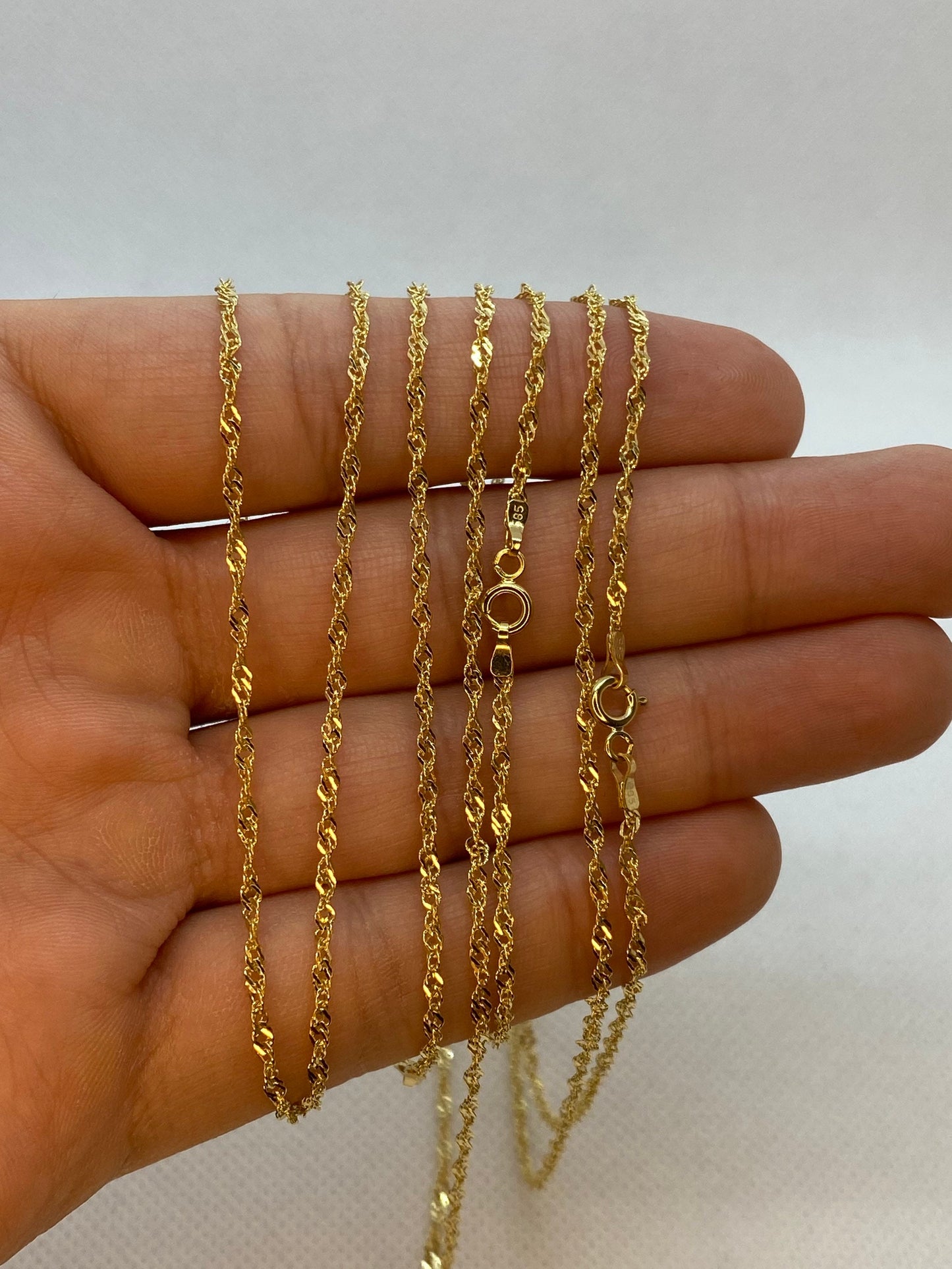 14K Solid Gold Singapore Chain Necklace (2mm).