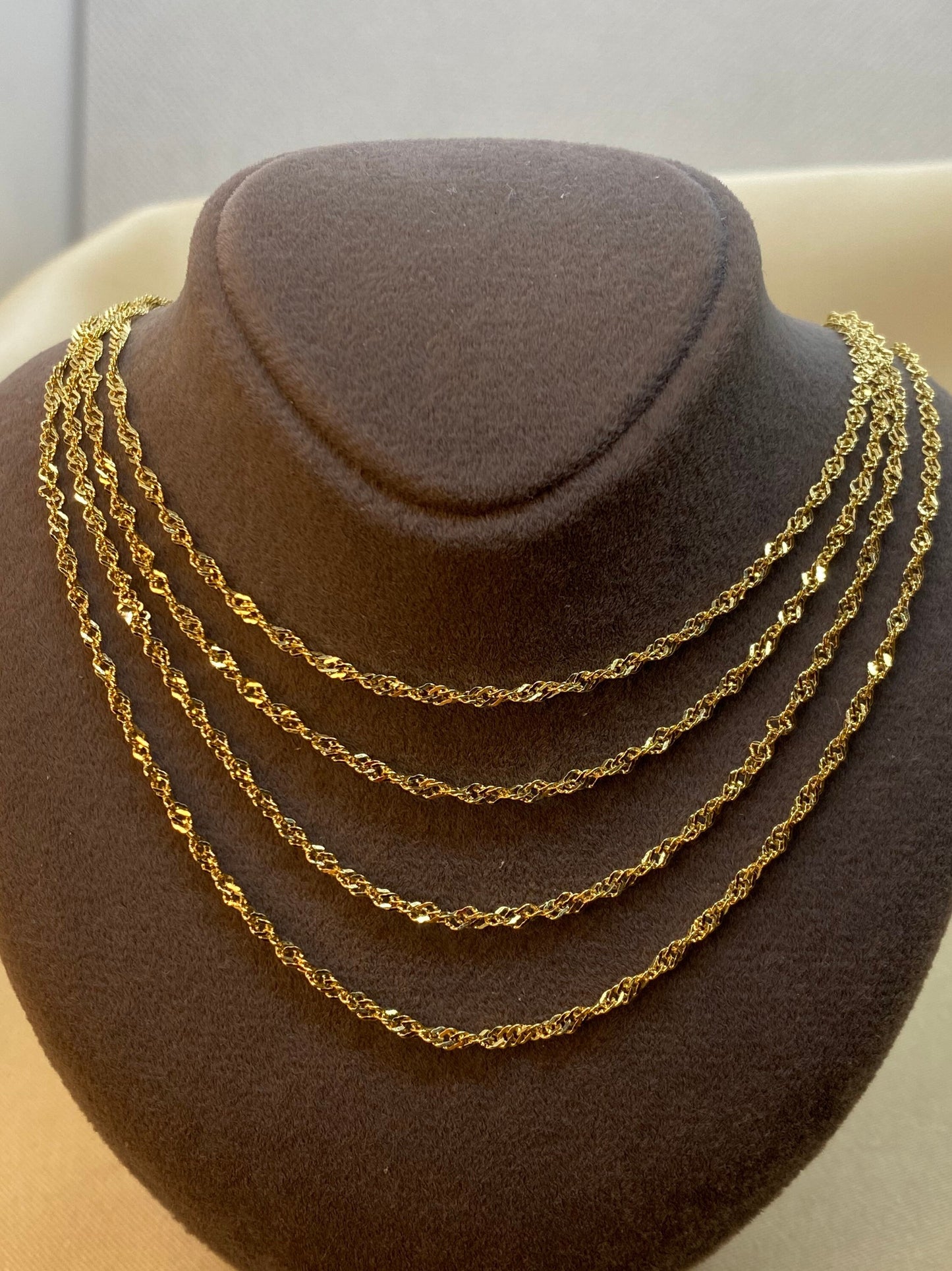 14K Solid Gold Singapore Chain Necklace (2mm).