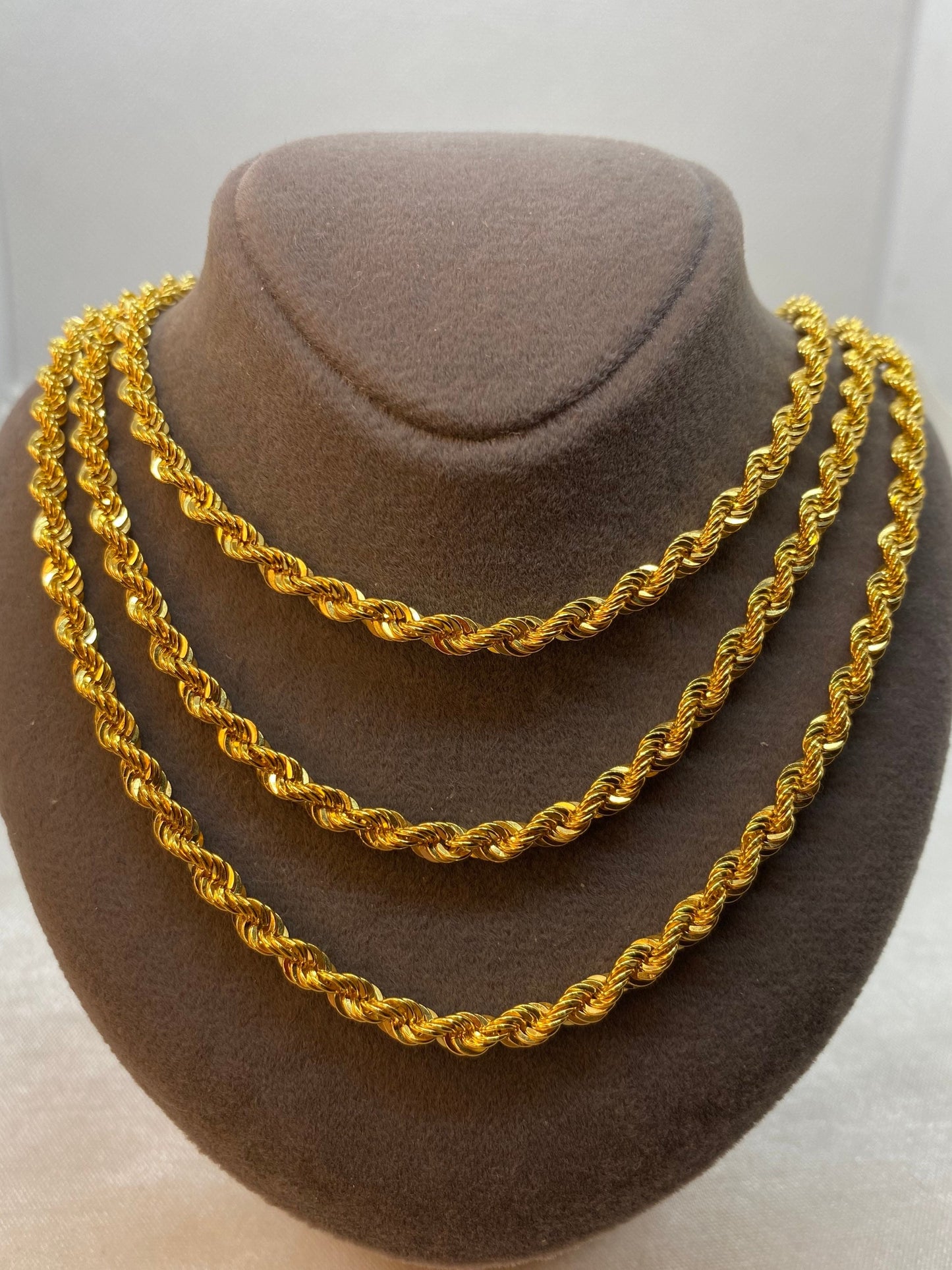 18K Gold Rope Chain Necklace (4mm), 18k Real Gold Rope Chain Diamond Cut .