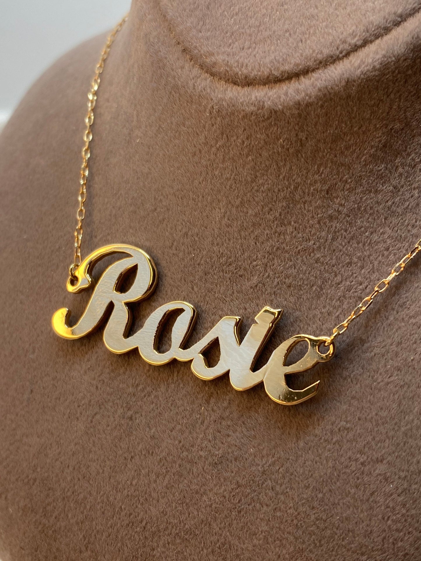 18K & 14K Custom Gold Name Necklace and initials .
